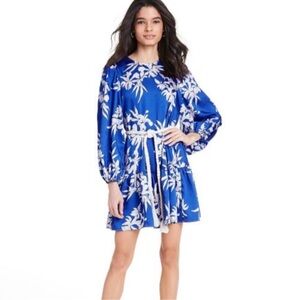 Alexis for Target Blue & White Floral Long Sleeve mini braided rope Med Dress